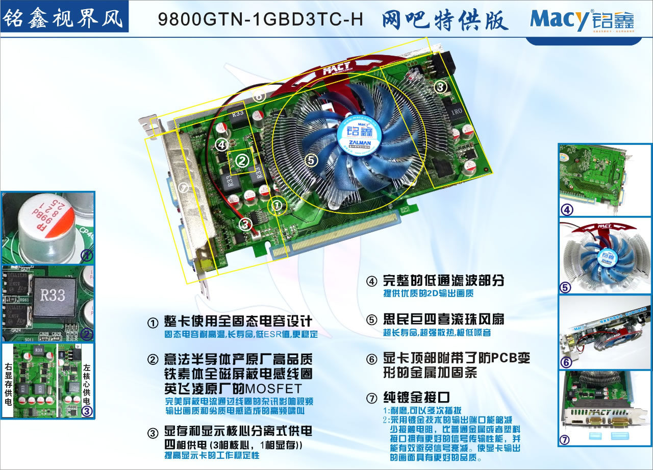 铭鑫网睿版 9800GTN-1GBD3TC-H-nb 网睿版（原：网吧特供版）